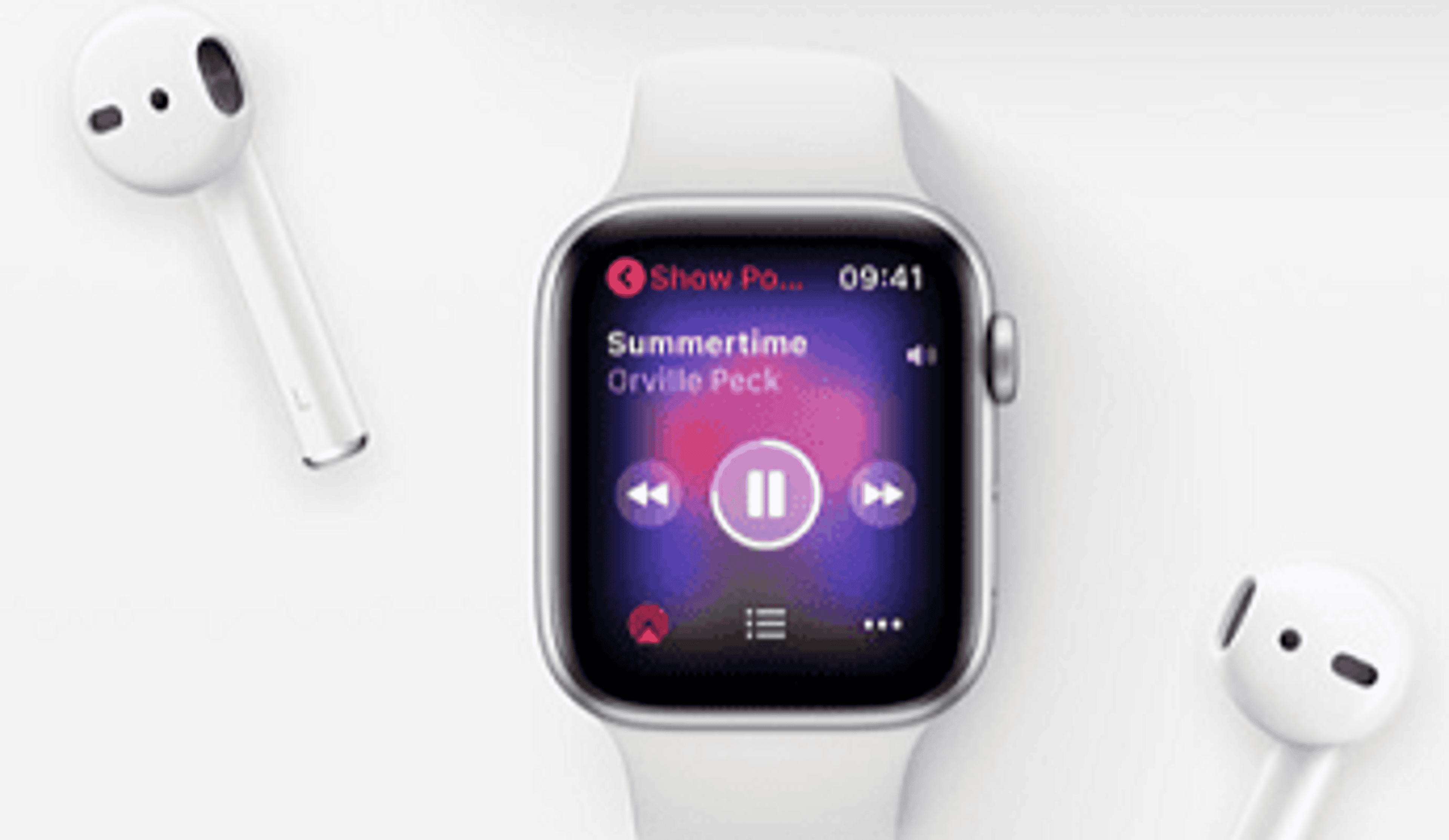  Apple Music being played on an Apple watch and AirPods 