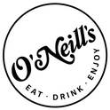 the o'neills logo written in black cursive inside a circle with the words eat, drink, enjoy below