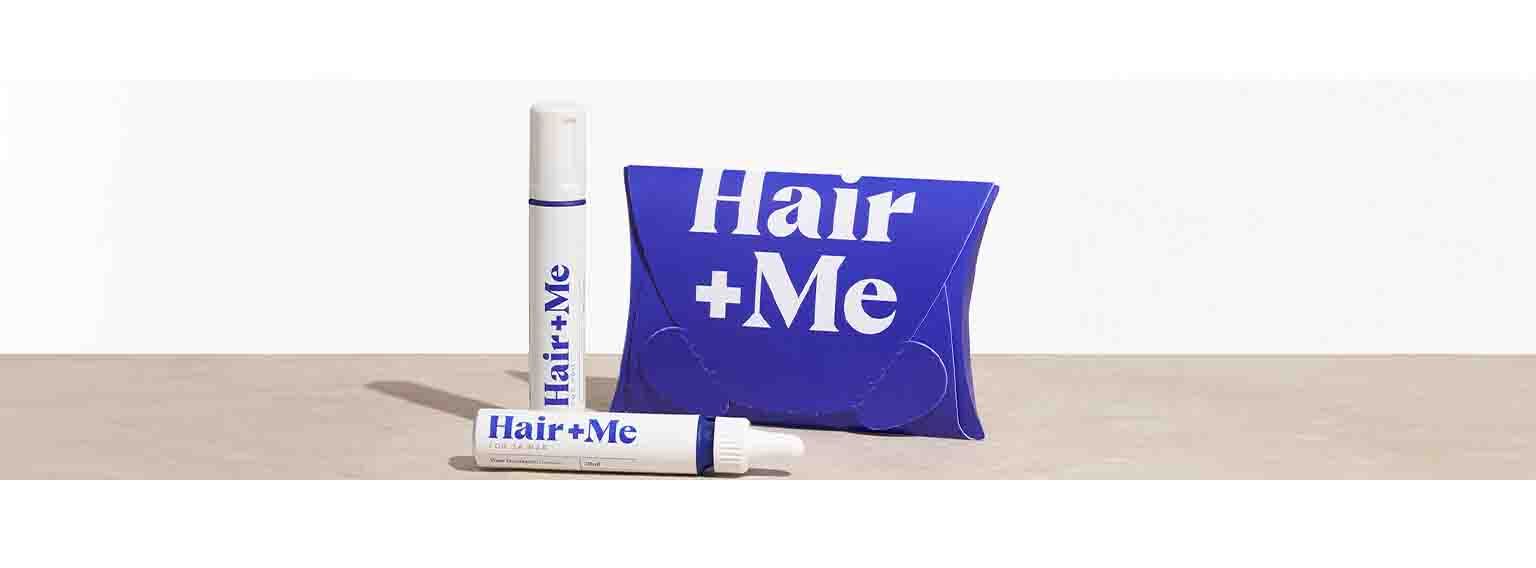  hair and me products in a purple-blue packaging 