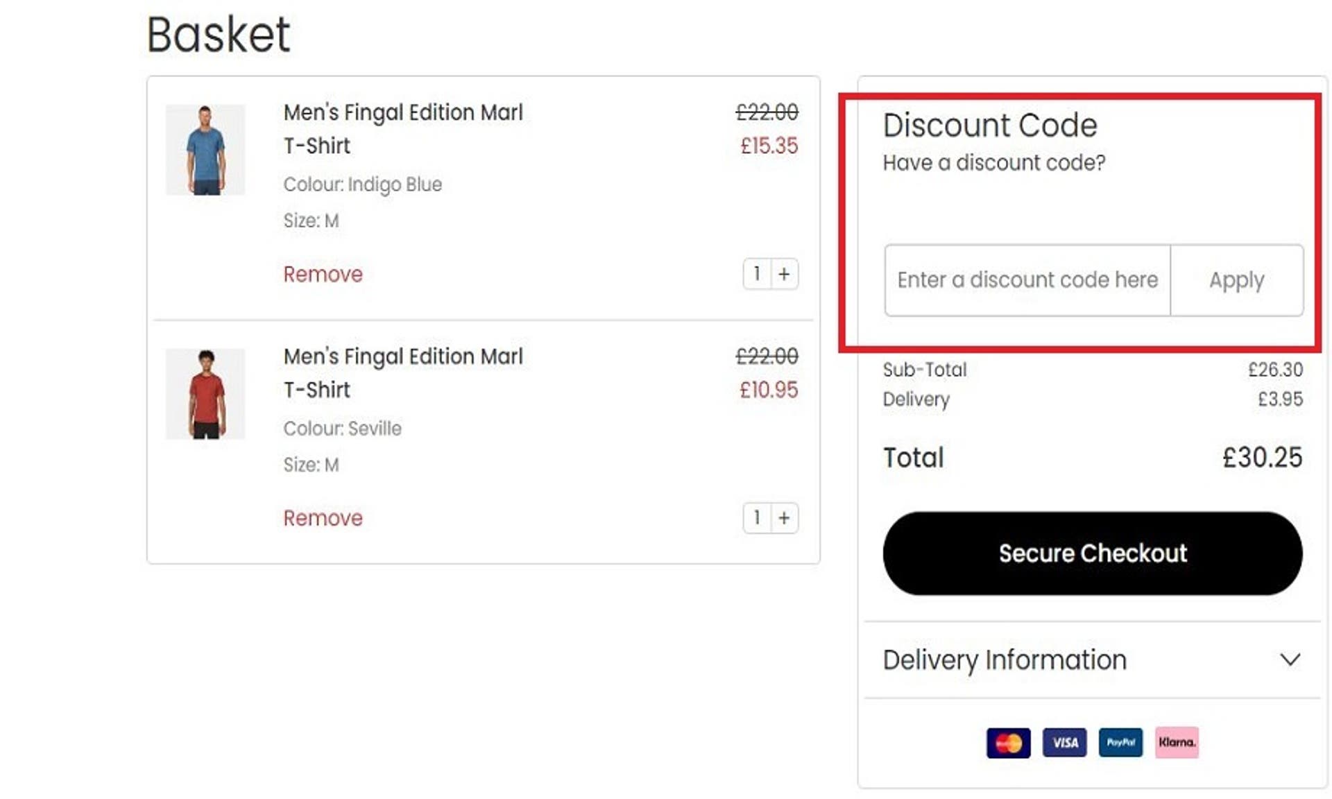  A screenshot of the Regatta website showing users how to use their discount code with the 'Discount Code' box and 'Apply' button highlighted. 