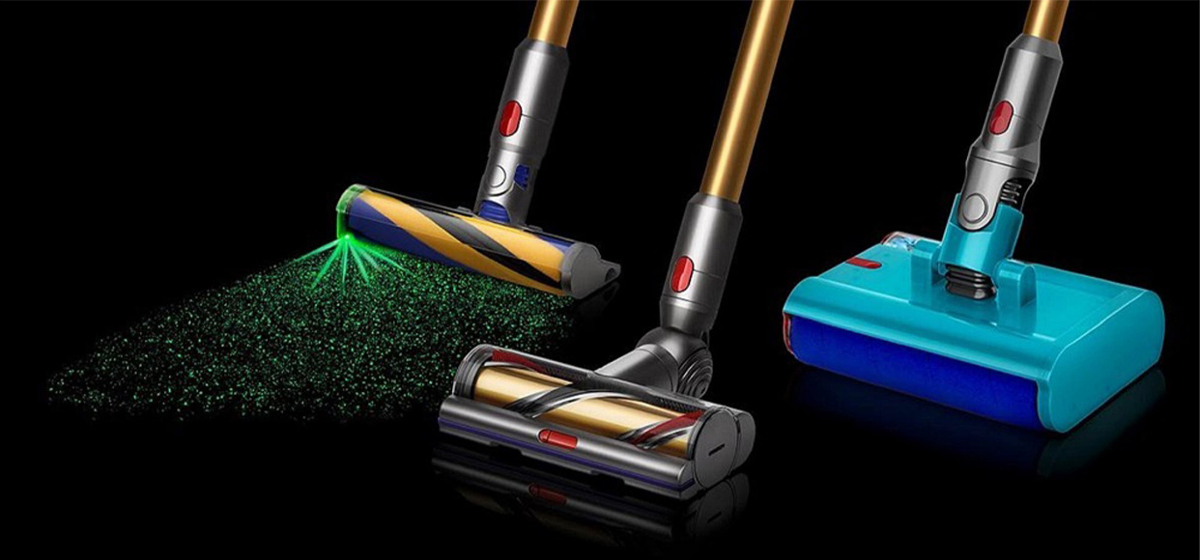 3 Dyson Vacuum's on a black background