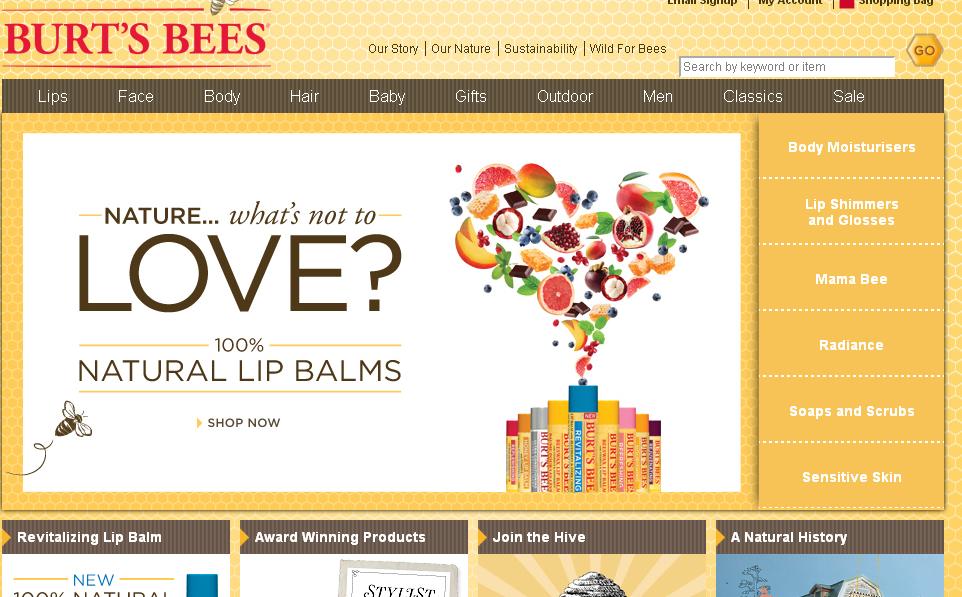 Burt's Bees homepage