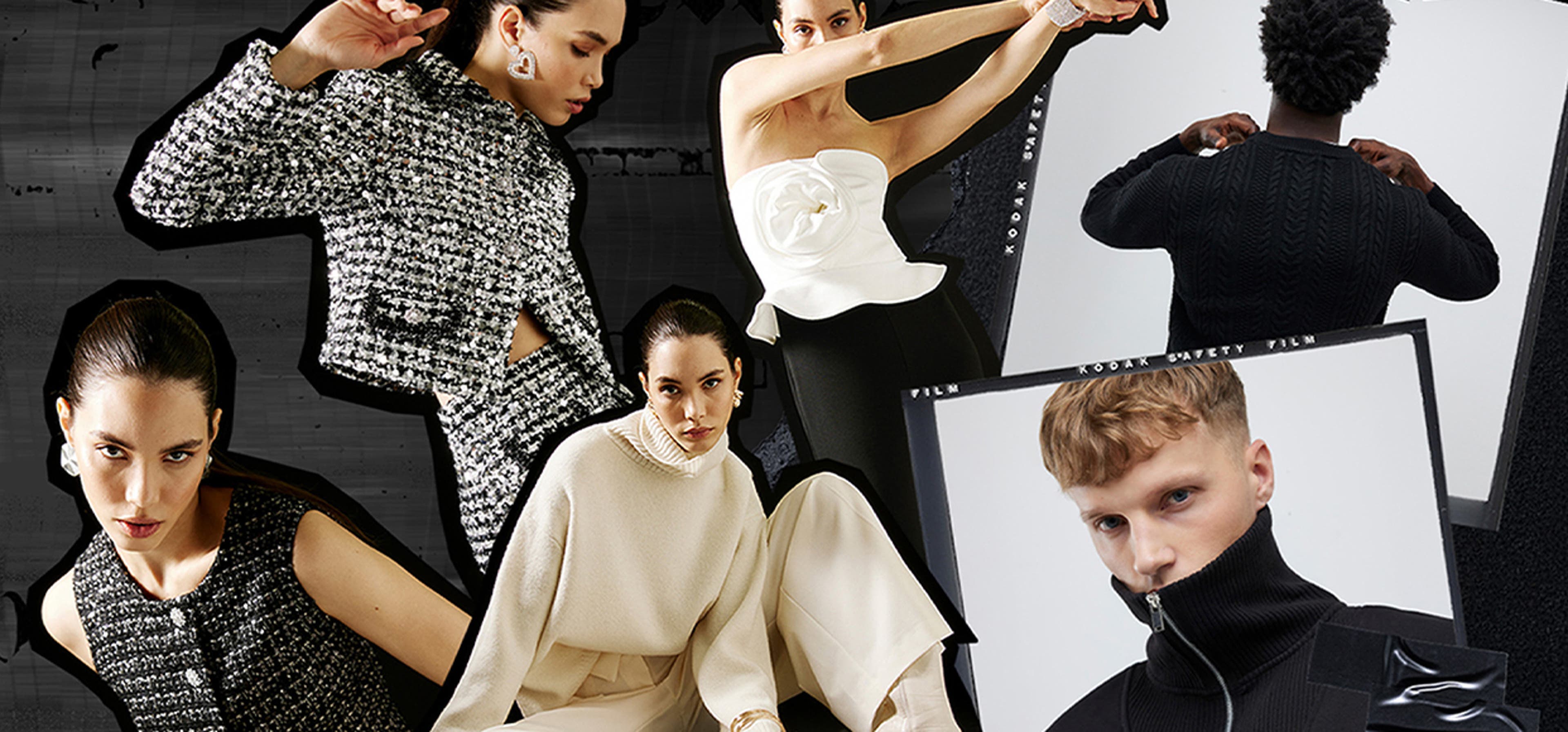 collage of people wearing black and white clothing