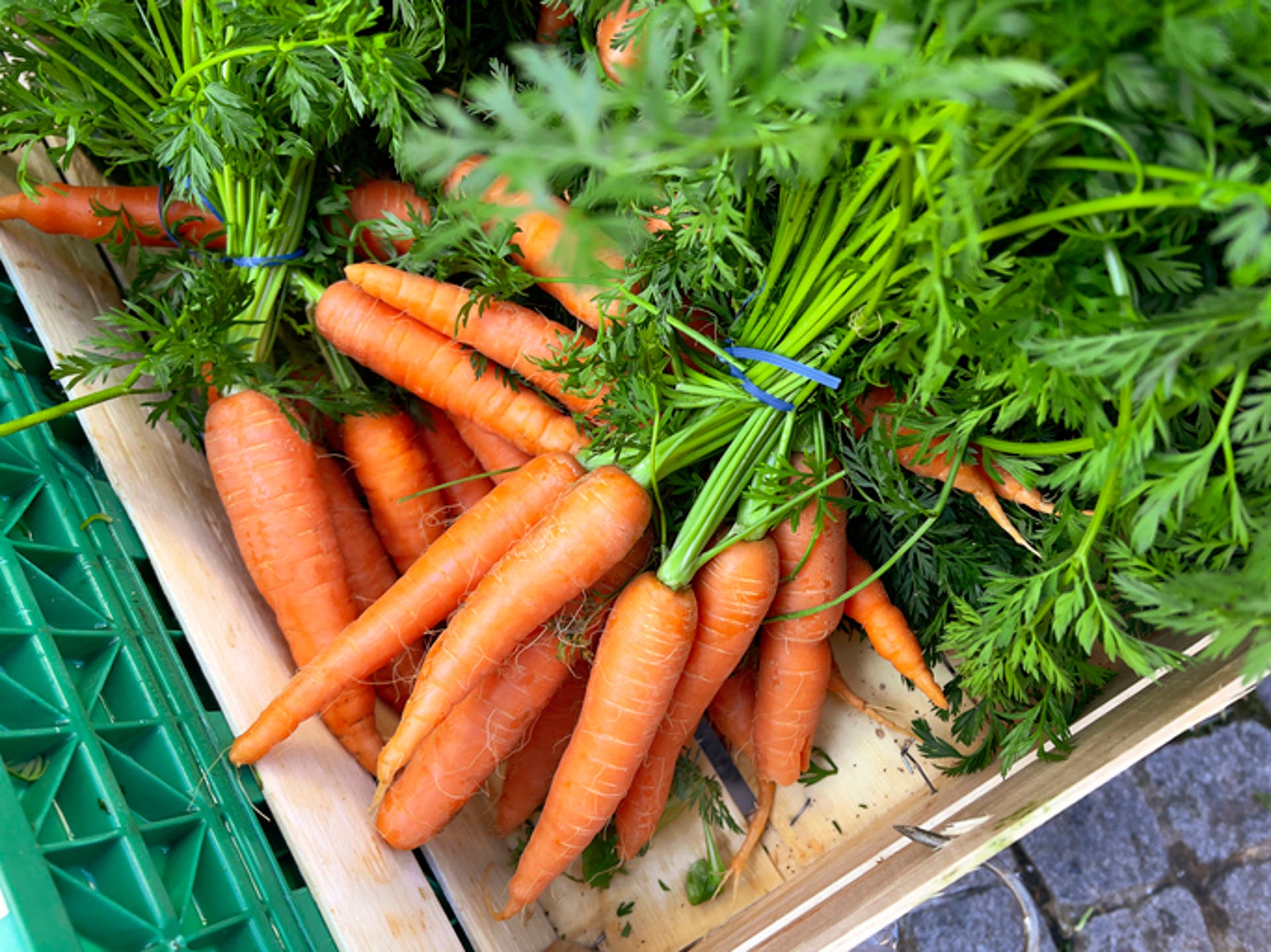  photo of a bunch of carrots in a market 