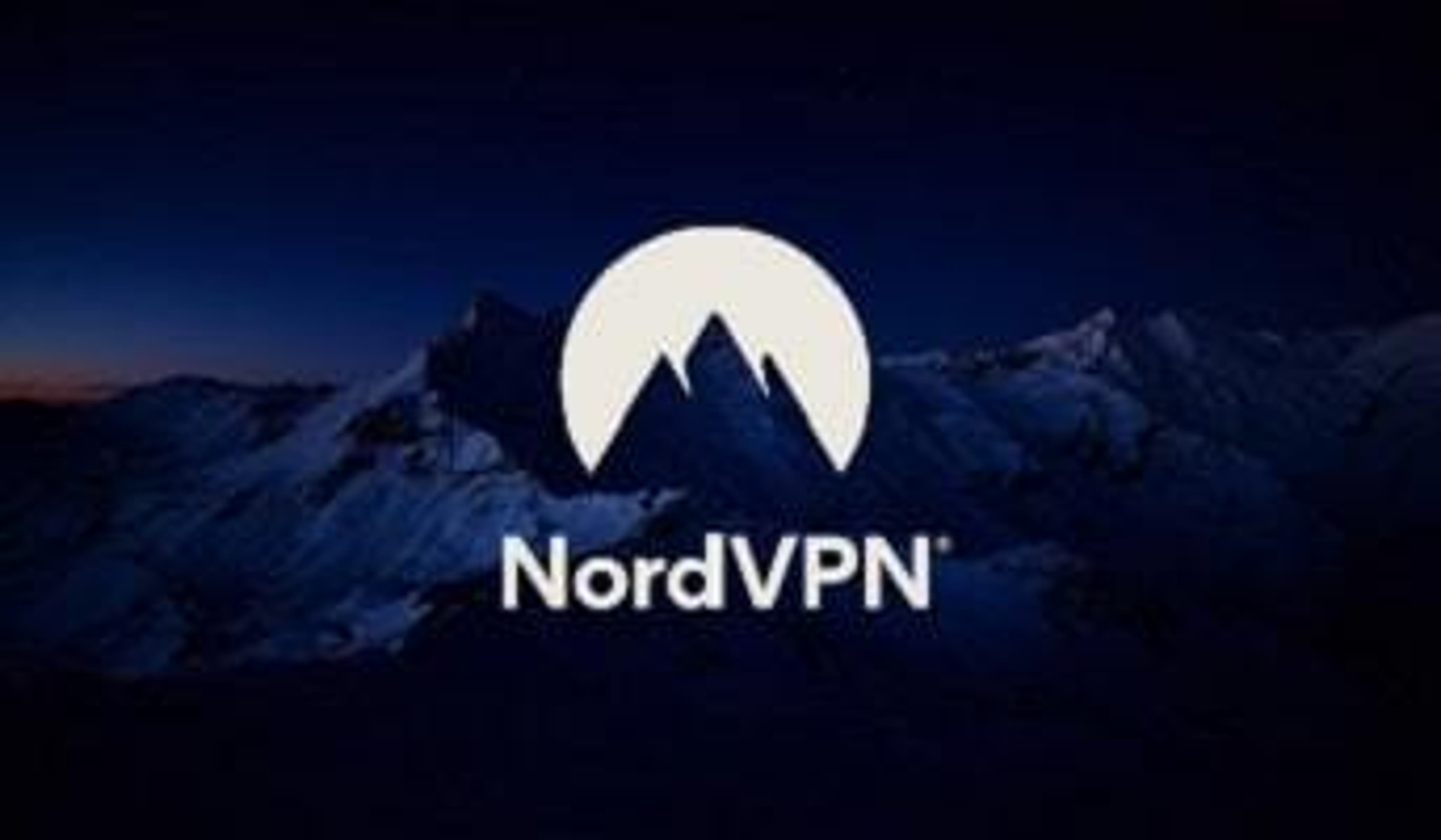  The NordVPN logo set against a backdrop of a mountain range at night 
