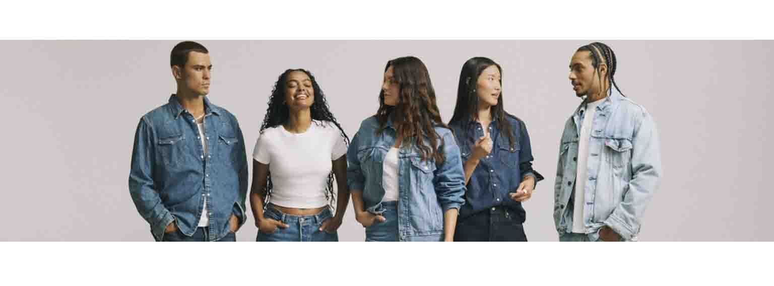  group of models posing in all denim ouftits 