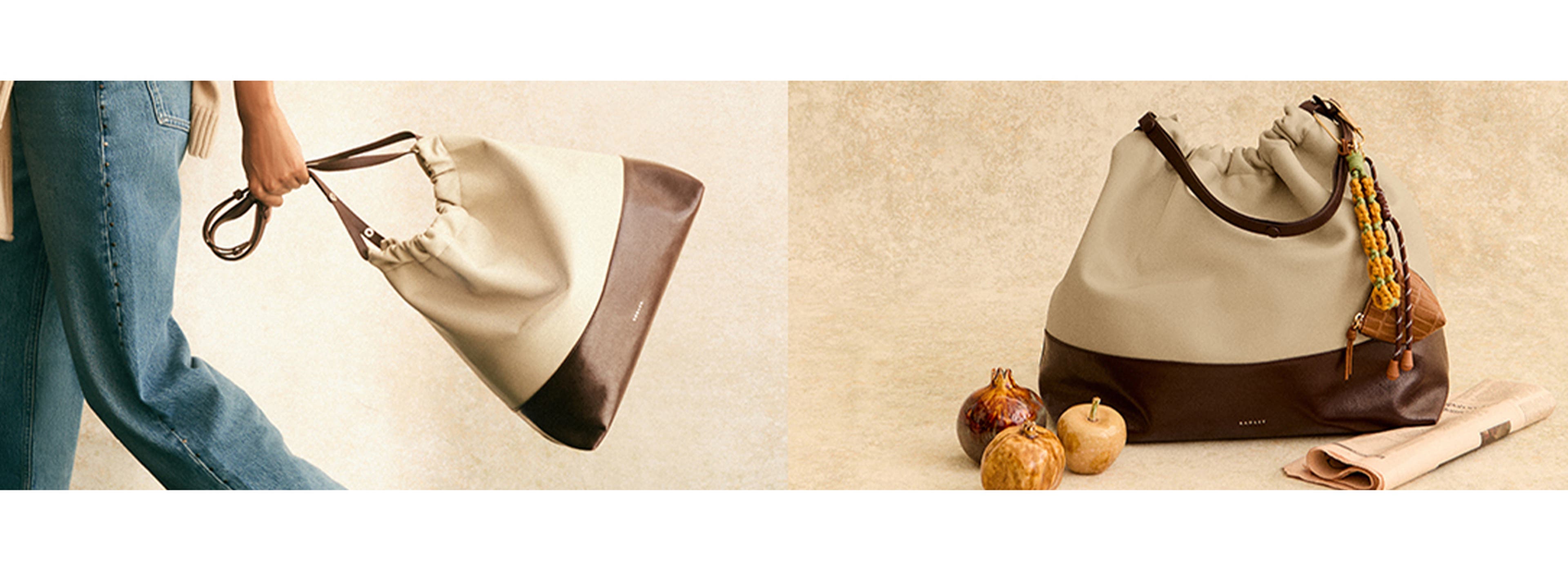 woman holding handbag with fruits