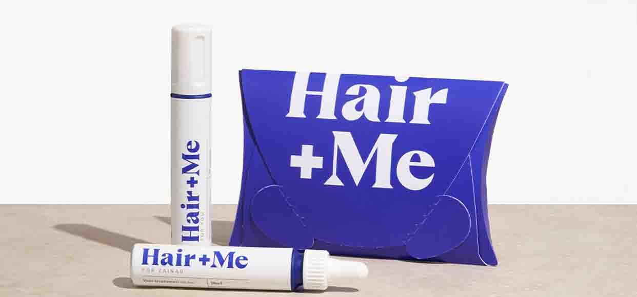  hair and me products in a purple-blue packaging 