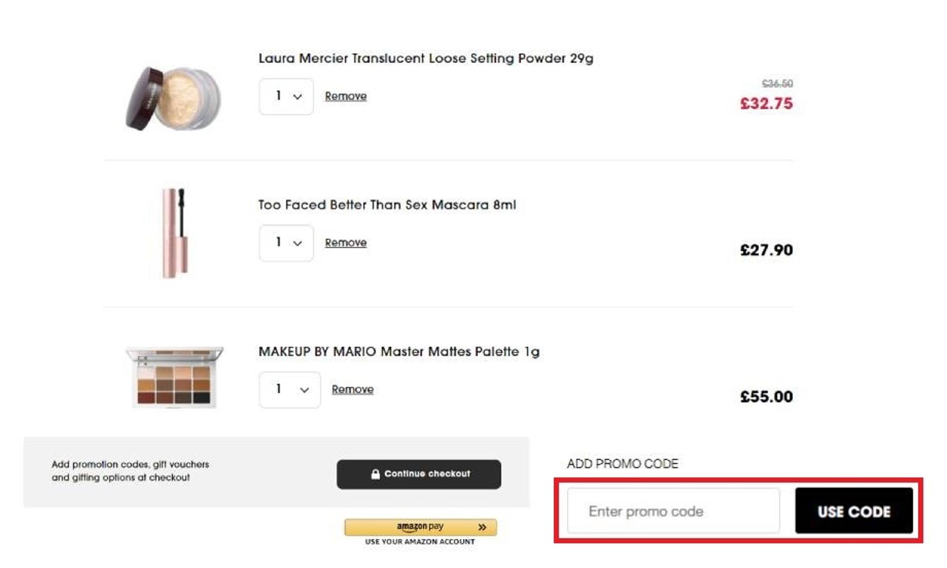  A screen grab of the checkout page of the Sephora website with the promotional box highlighted with a red box for instructional use. 