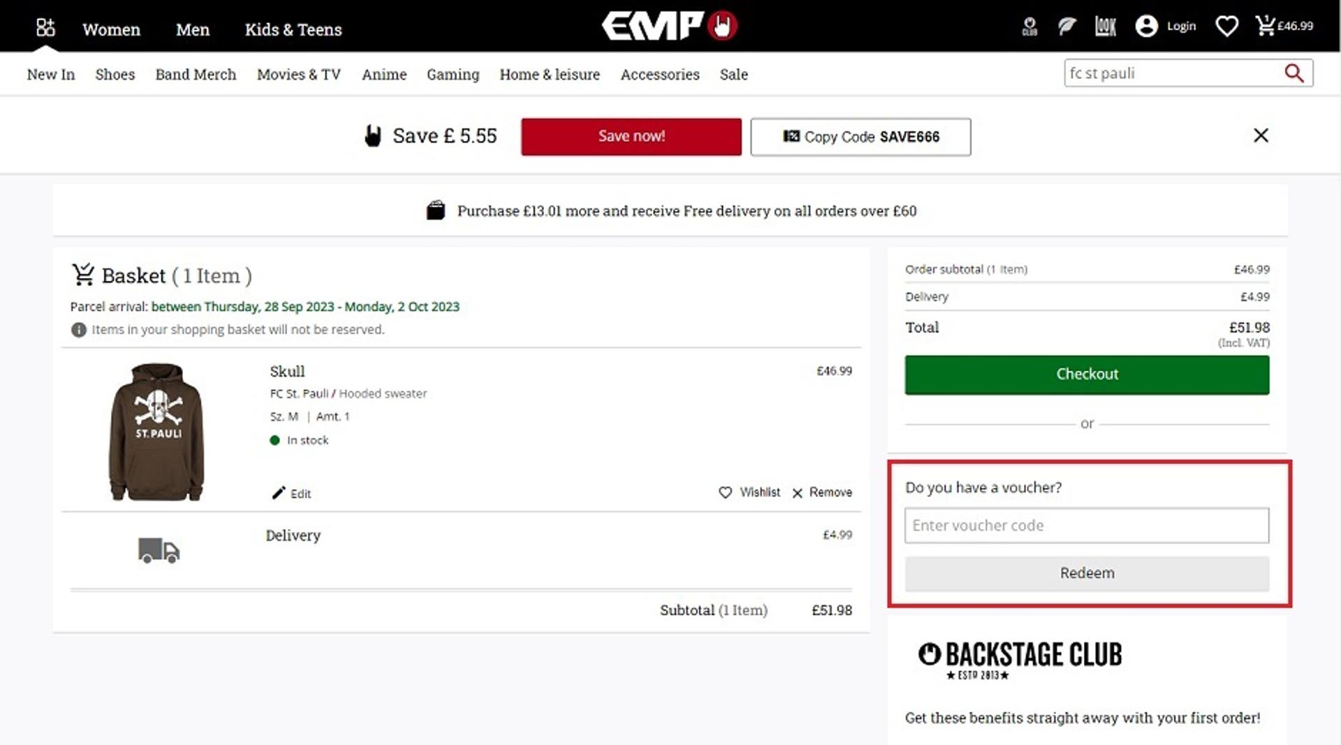  A screenshot of the EMP website showing users how to use their discount code with the 'Do you have a voucher?' box highlighted. 