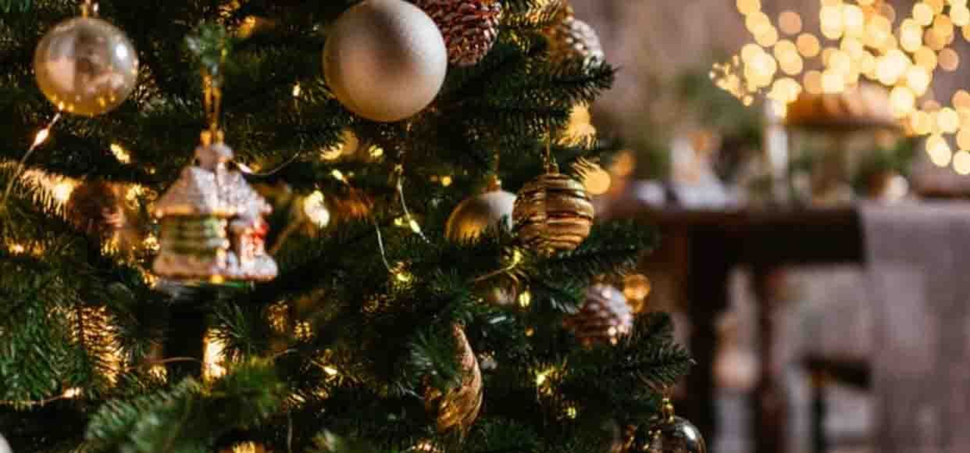 christmas tree with golden baubles
