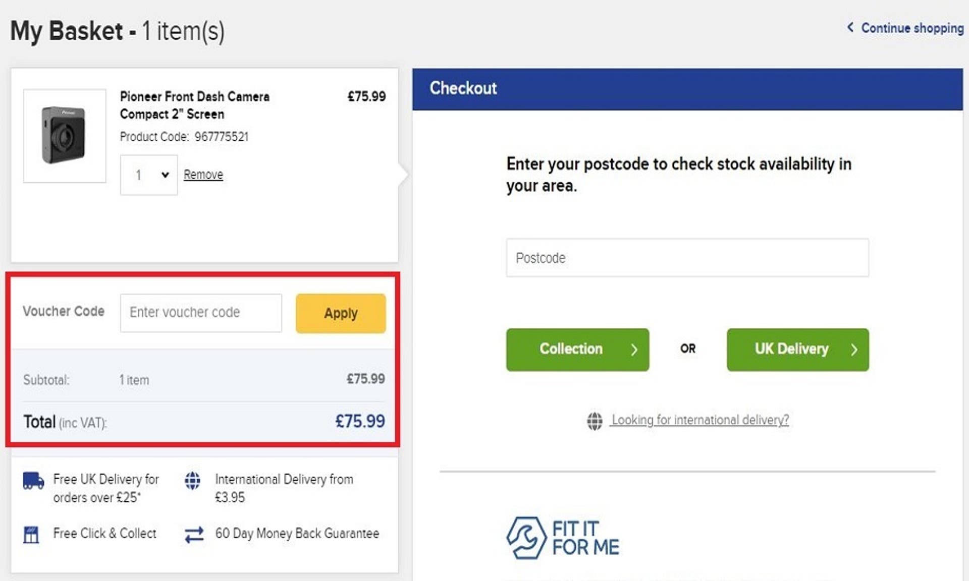 A screenshot of the Euro Car Parts website showing users how to use a discount code with the 'Enter Voucher Code' box highlighted. 