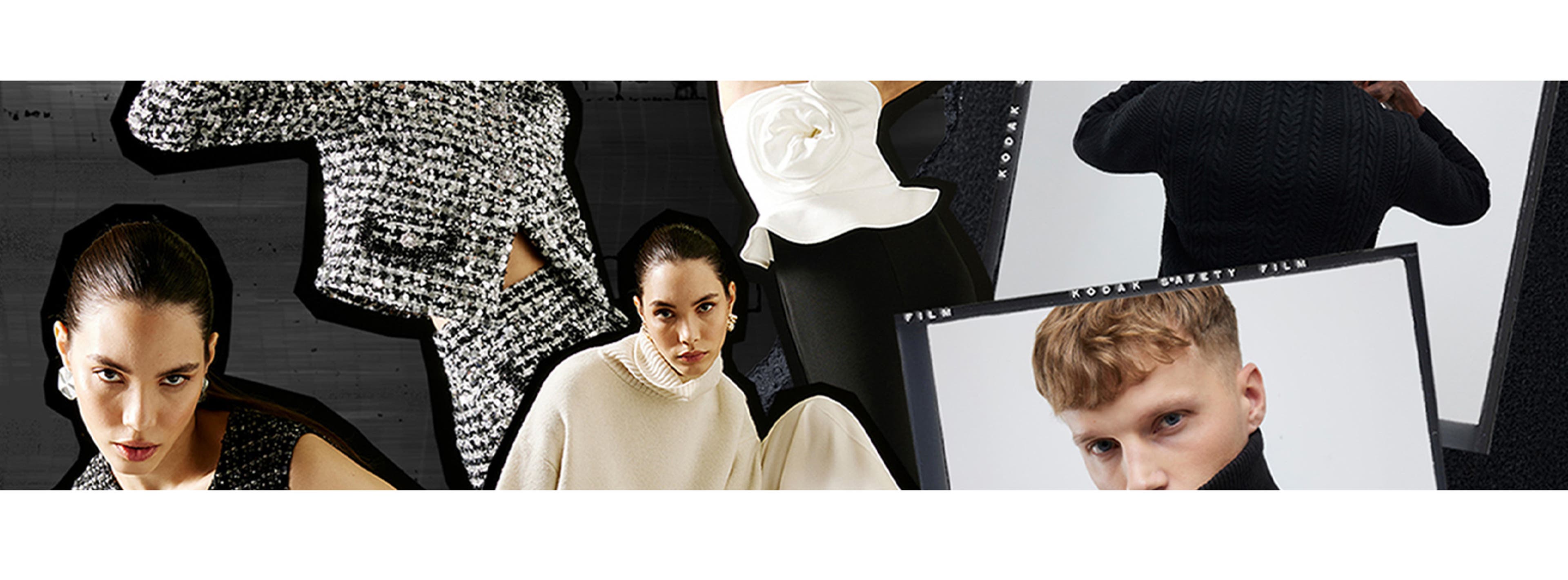 collage of people wearing black and white clothing