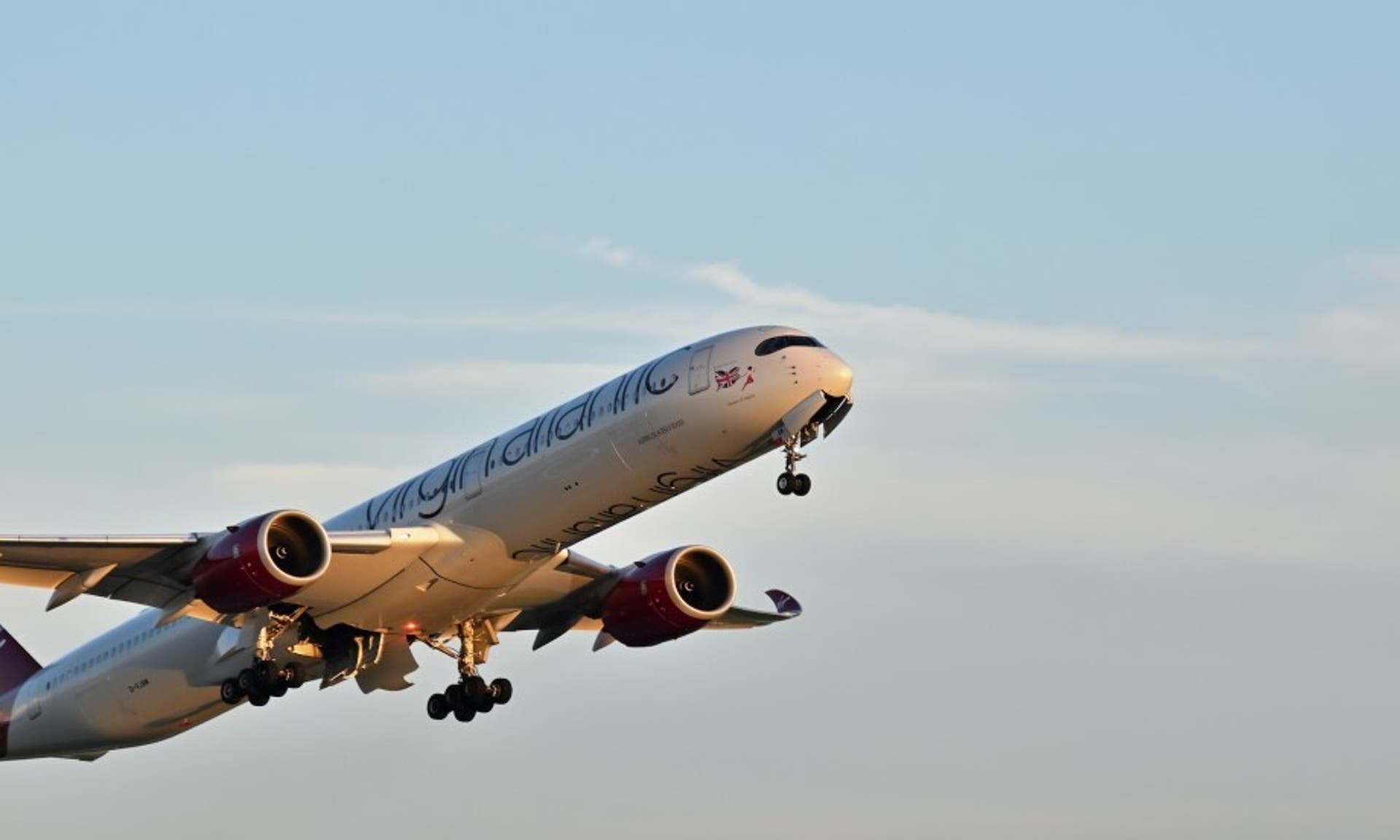  a Virgin Atlantic plane taking off 