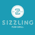 the sizzling pubs logo written in white on a blue background