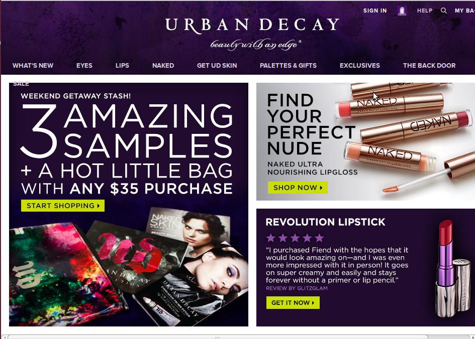 Urban Decay Cosmetics homepage