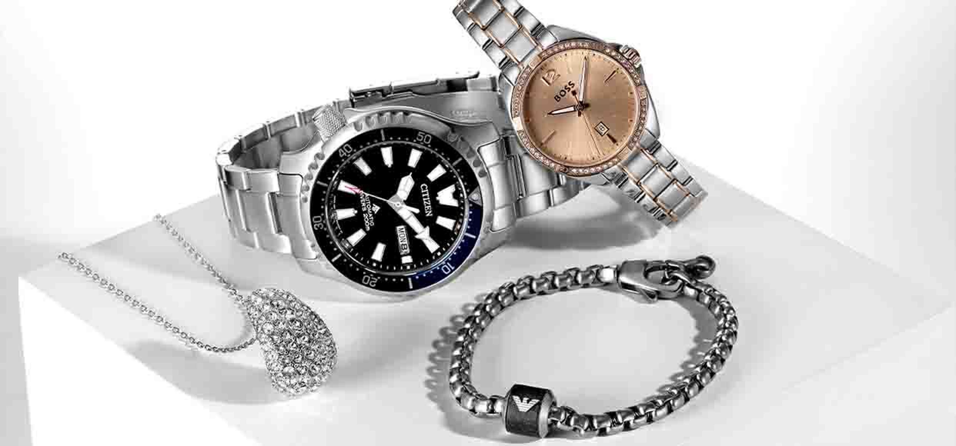 silver watches and jewellery