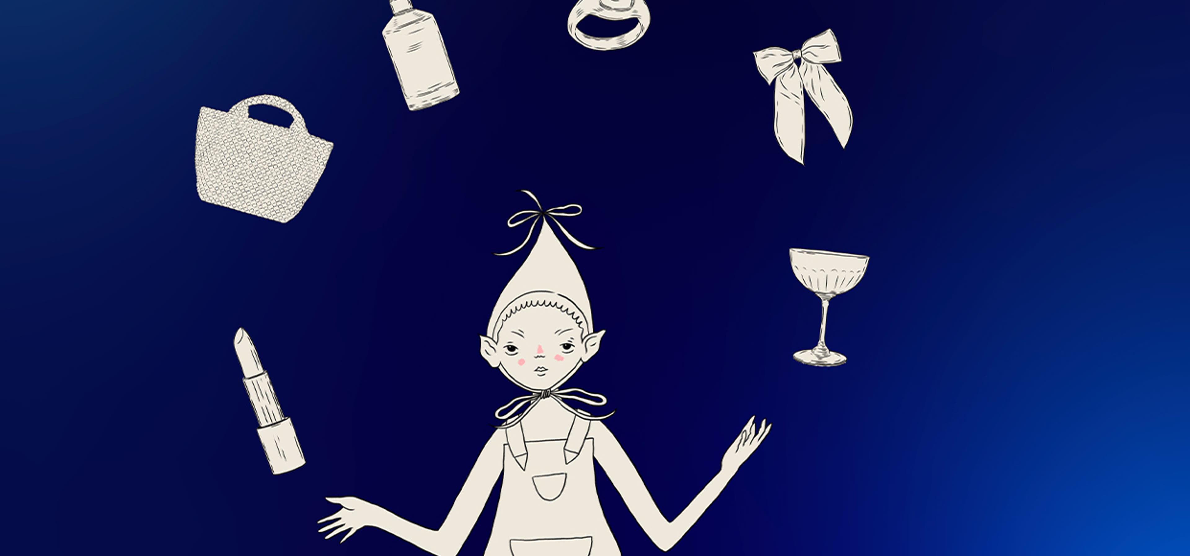 illustration of a character juggling items