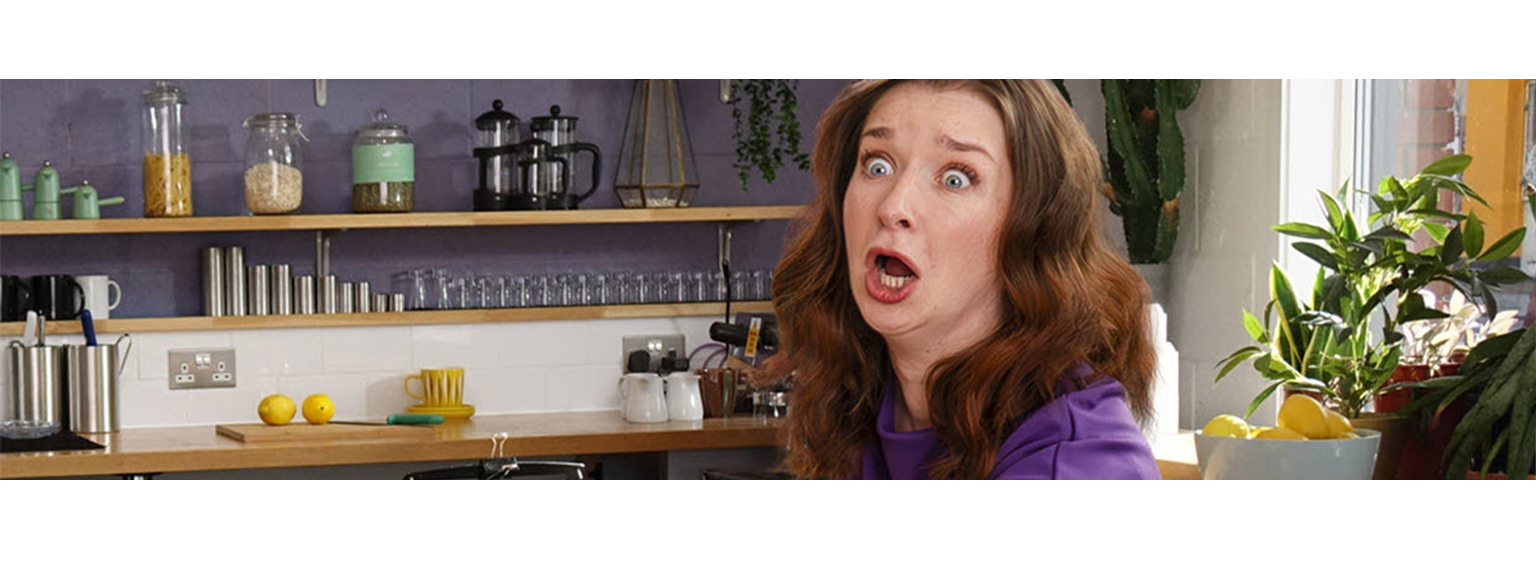  woman grabbing her floating phone 