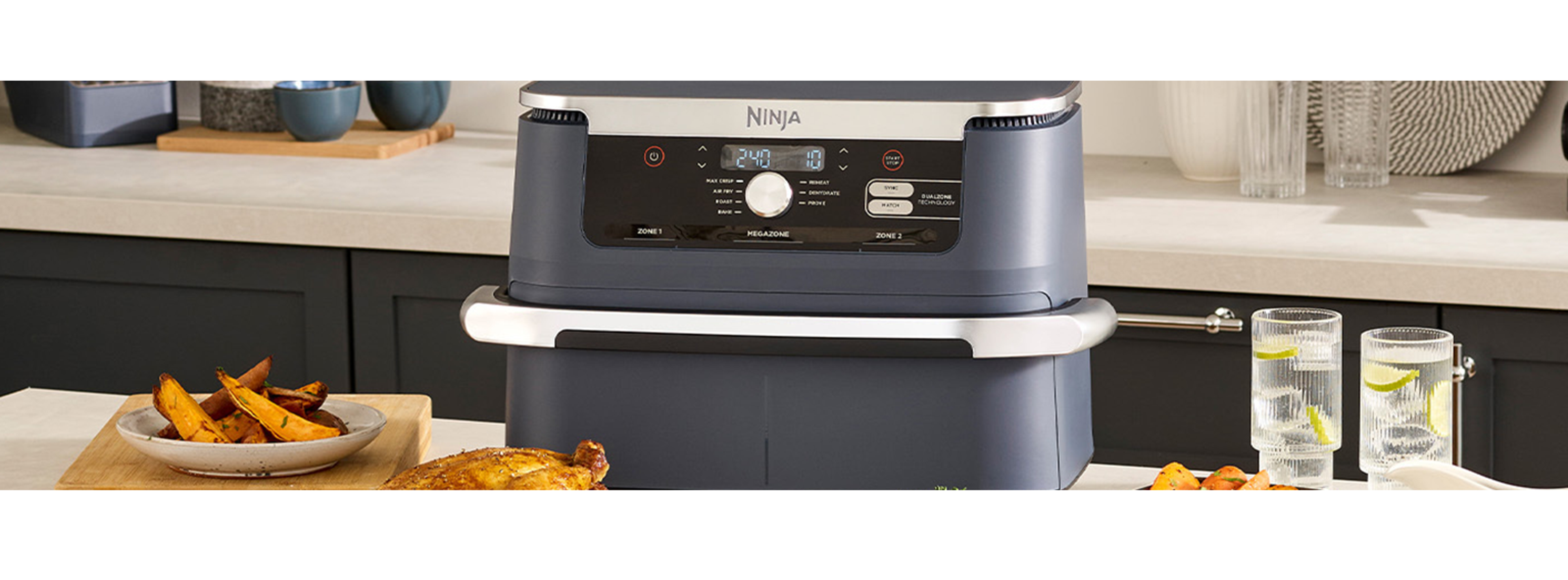 airfryer with food around it