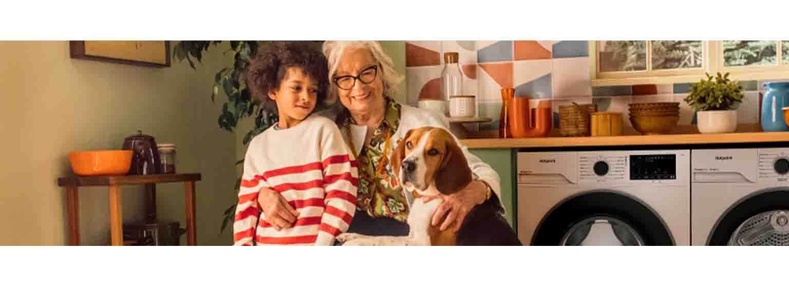  elderly woman with young boy and beagle 