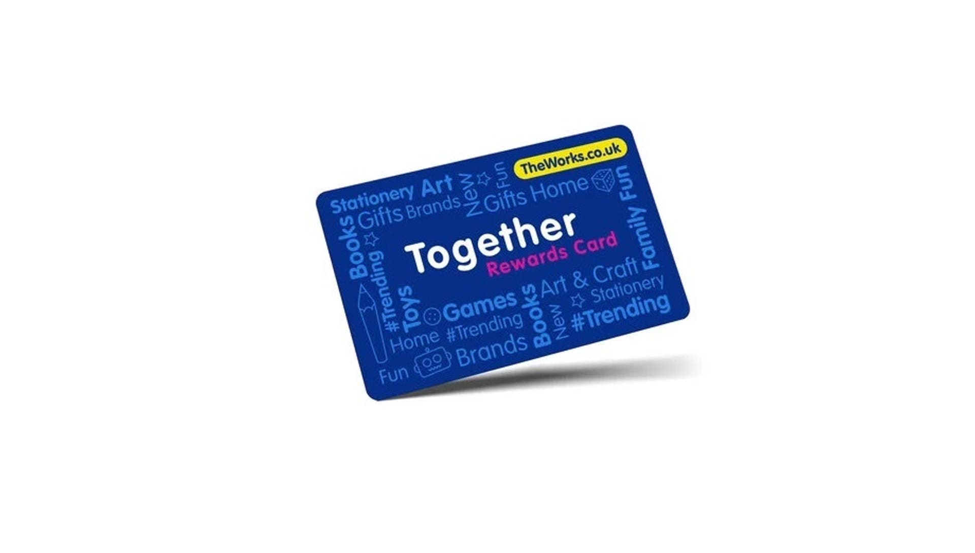  An image of a The Works Together Rewards scheme card on a white background. 