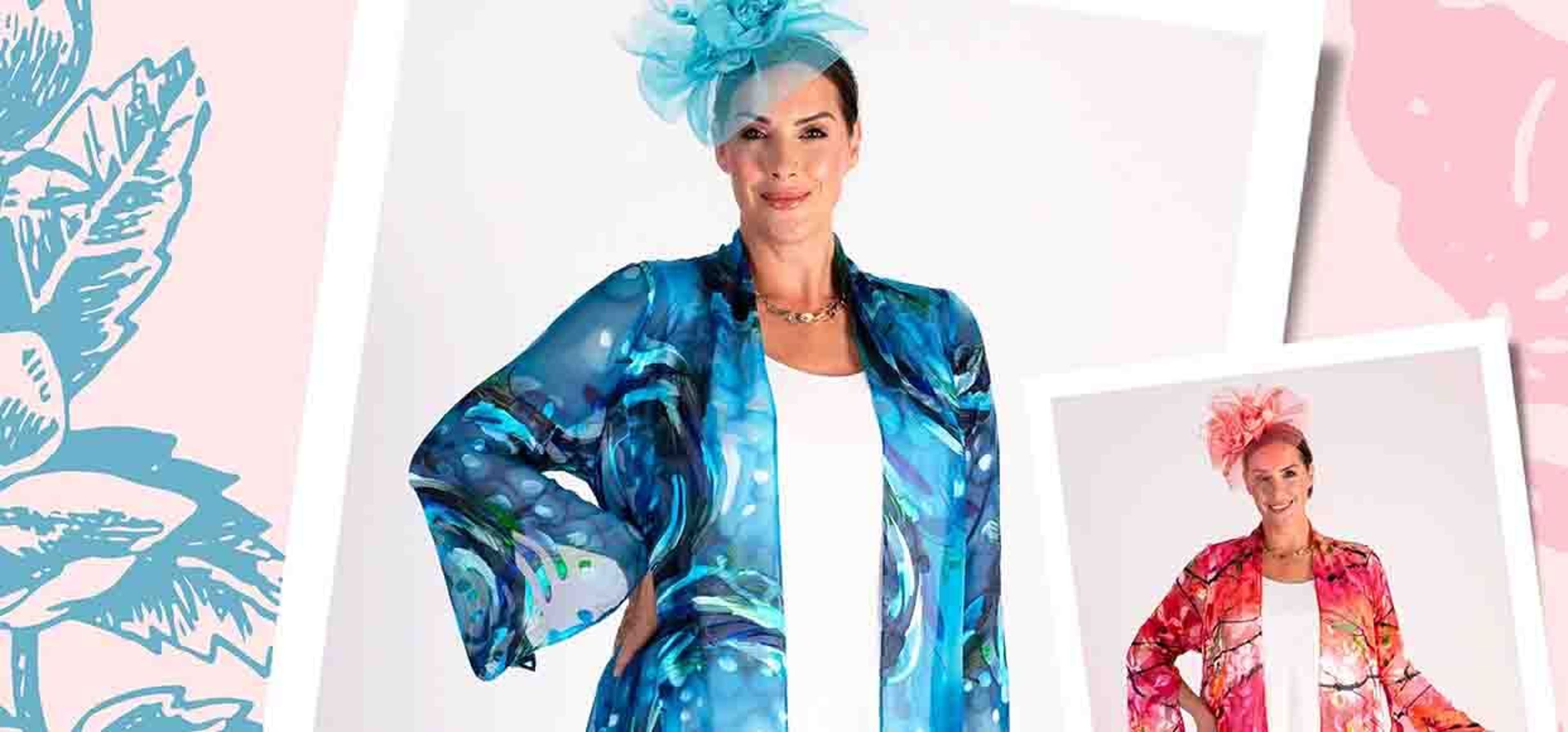 a woman wearing fancy outfit made with a collage