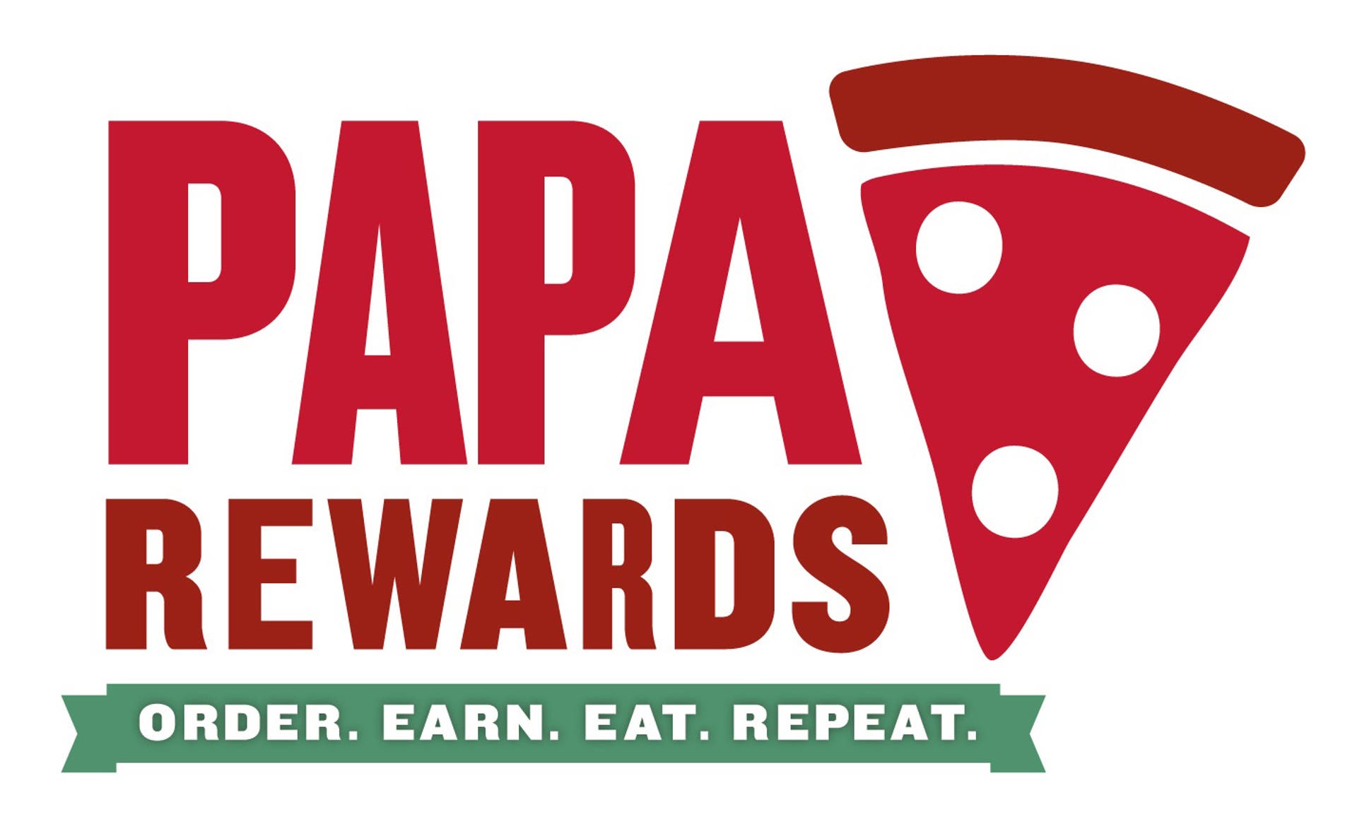  The Papa Johns rewards scheme logo with the slogan "Order. Earn. Eat. Repeat" 