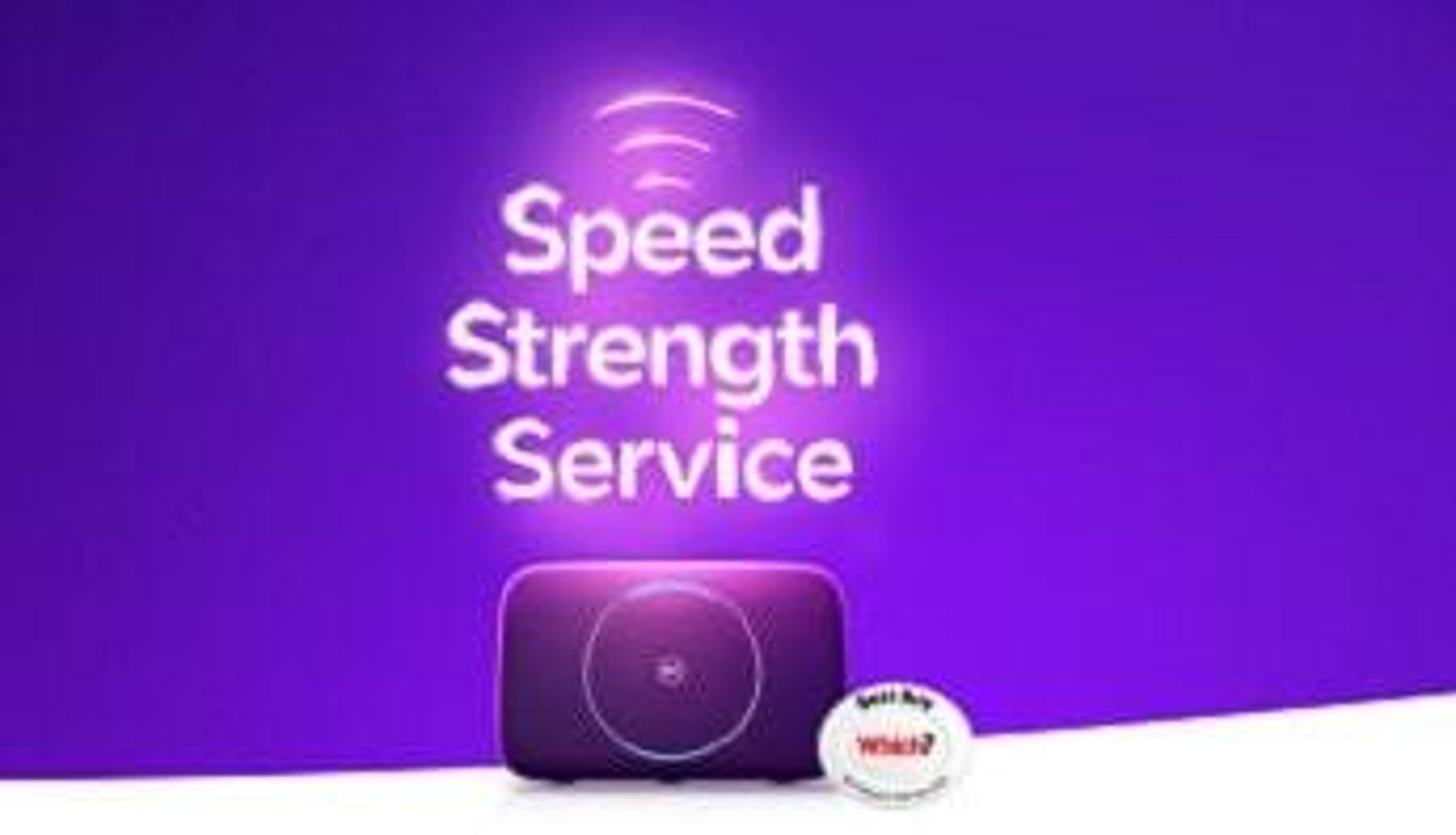  A BT WiFi router next to the Which? Best Buy Logo and the words "Speed. Strength. Service" 