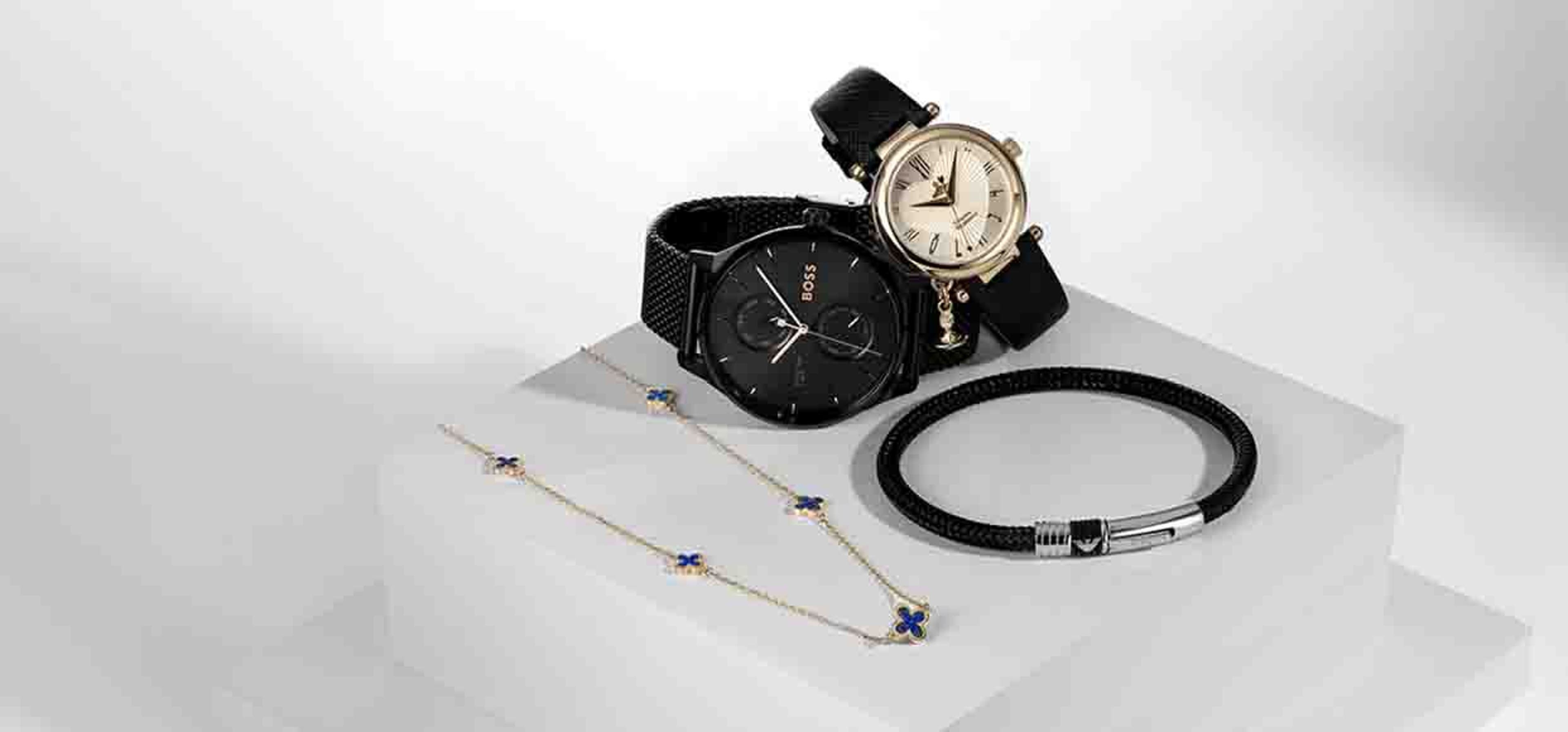 black watches and jewellery