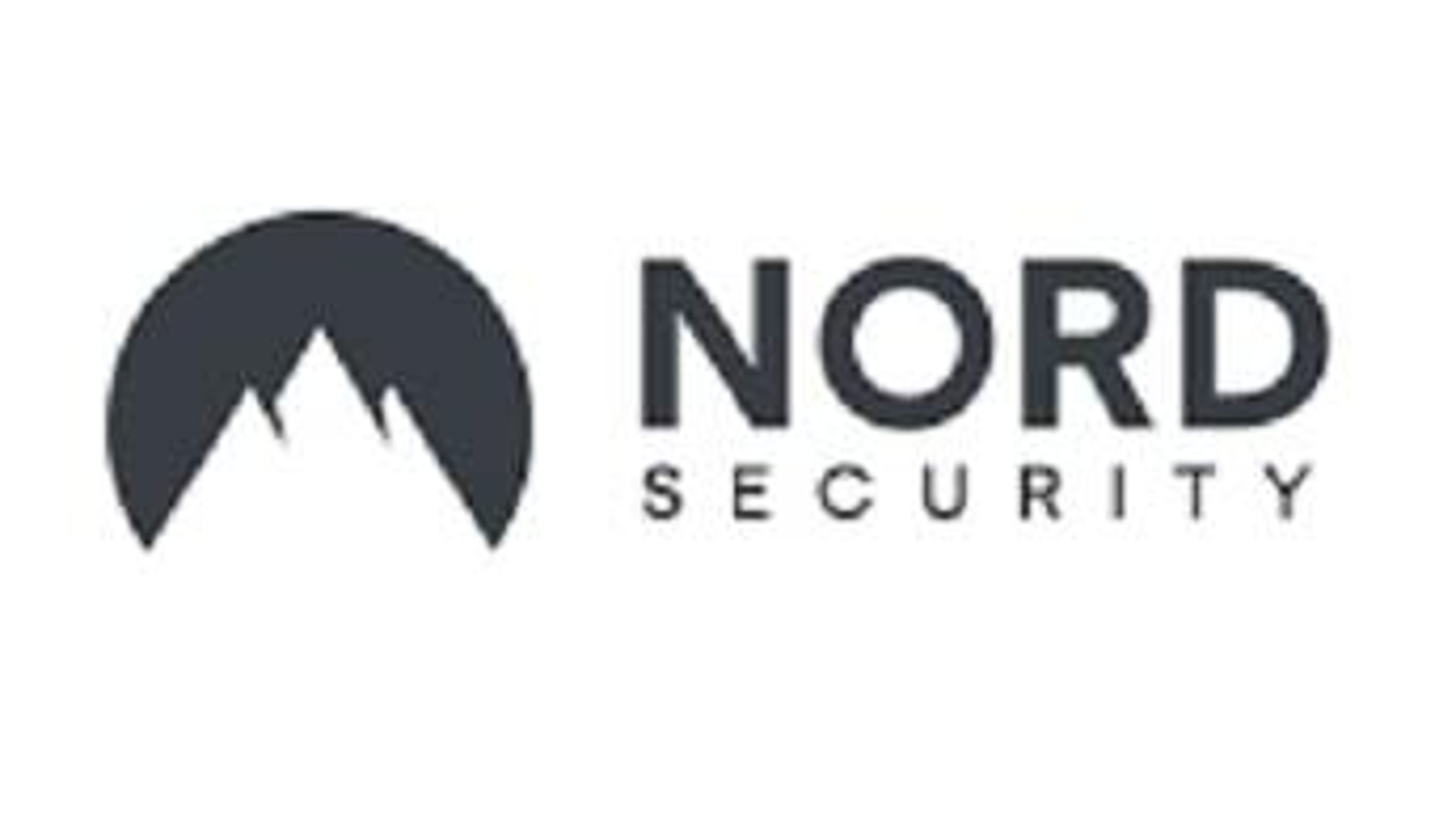  Text reads: "Nord Security" next to a black & white NordVPN mountain logo 