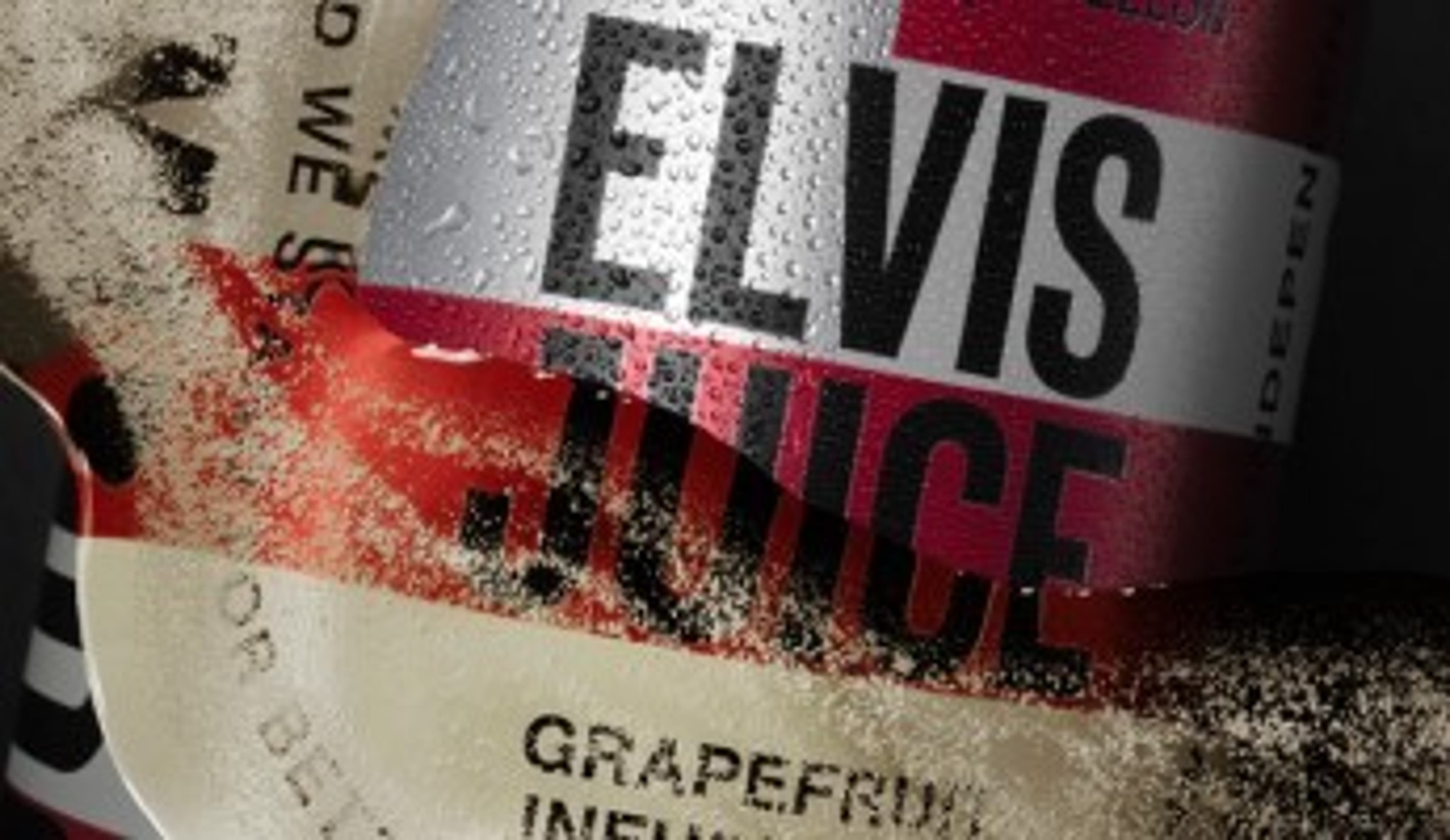  A can of BrewDog Elvis Juice with a splash of drink flowing over the can 